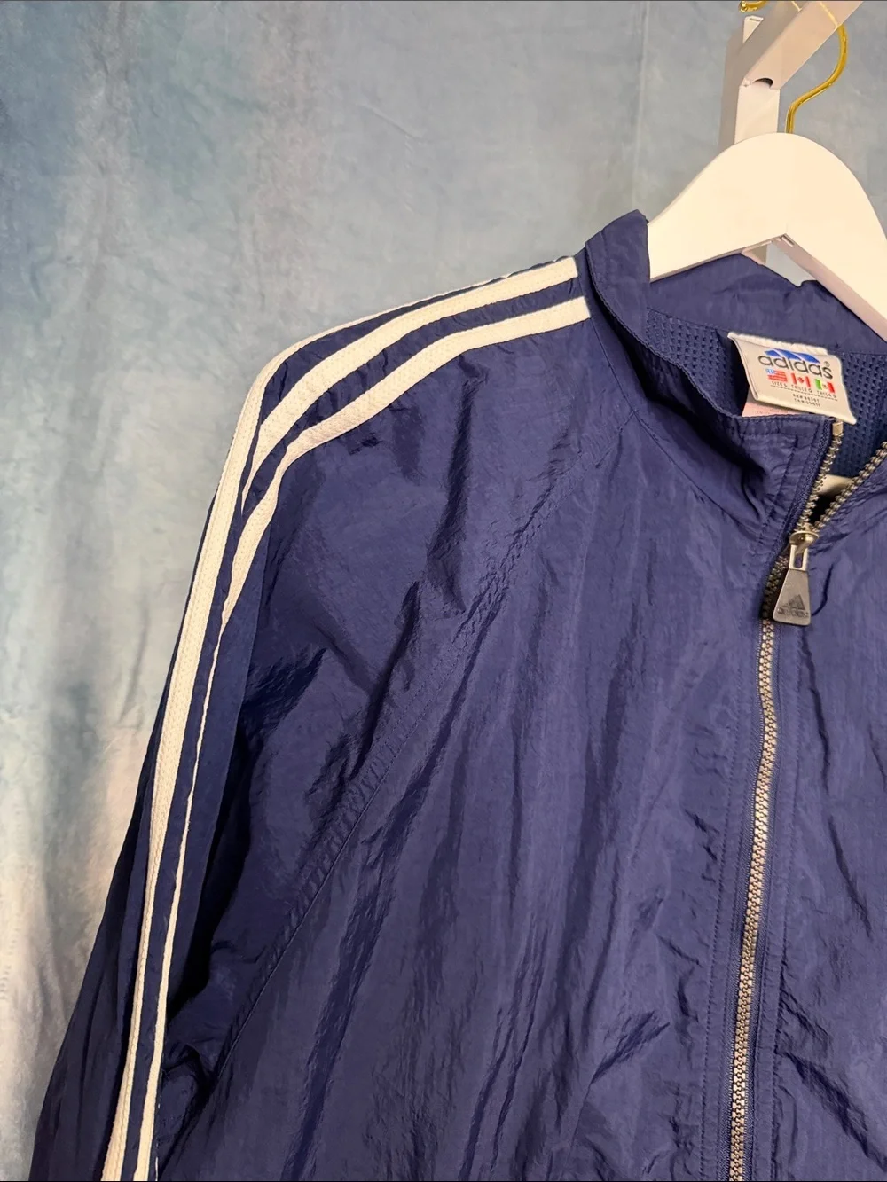 adidas Navy and White Half-Zip Track Jacket Size Large